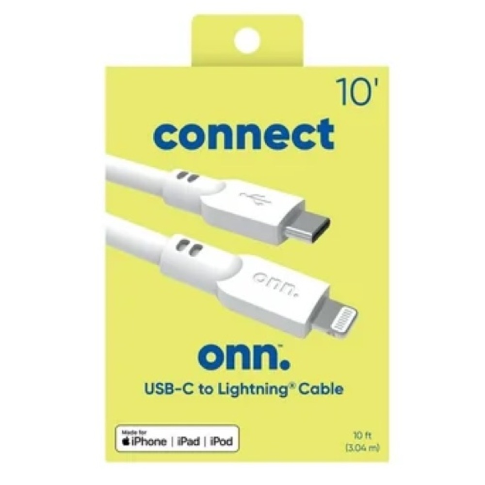 onn 10ft Lightning to USB-C MFI Certified Fast Charging Cable NWT